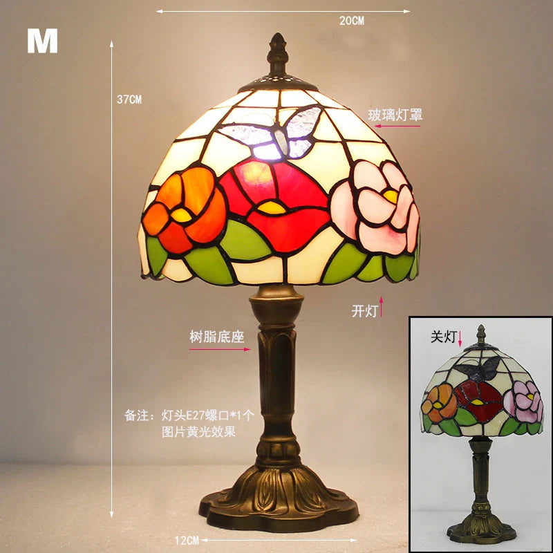 Retro Stained Glass Table Lamp – Colorful E27 Art Lampshade, Mediterranean Baroque Style Bedside Bedroom Décor Light