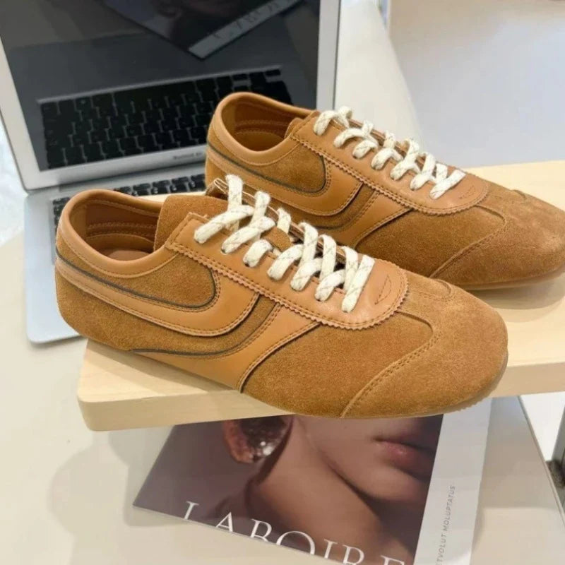 Women’s 2024 Genuine Leather Sneakers – Casual Spring Flat Training Shoes for Ladies