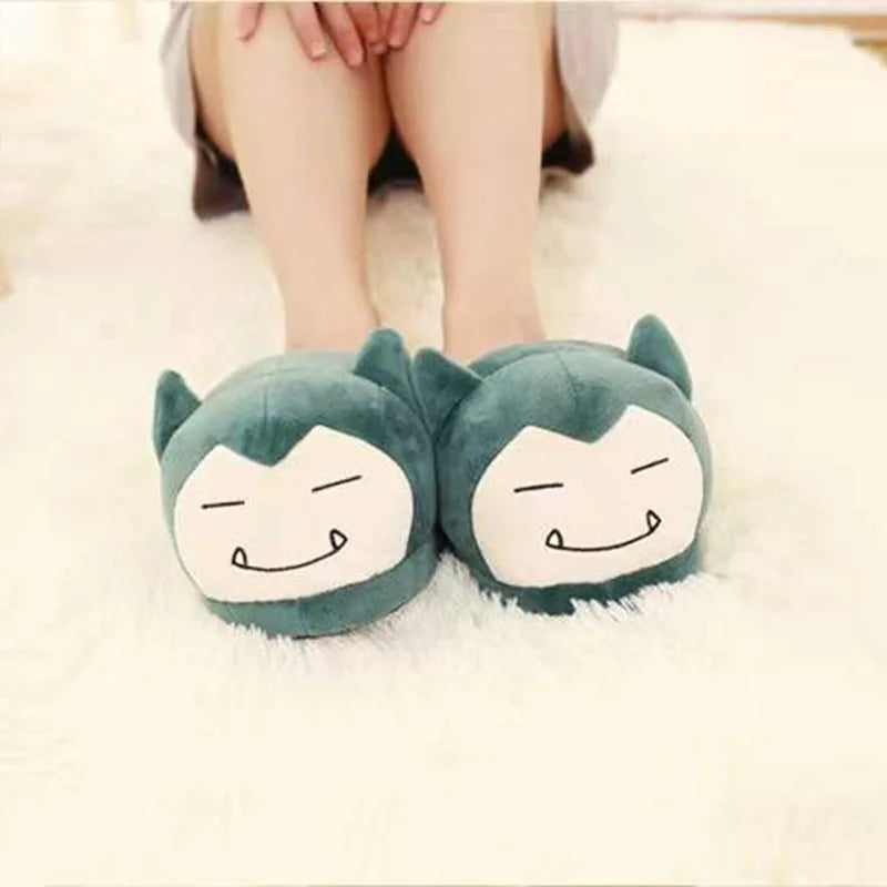 Anime Pokémon Plush Slippers – Pikachu, Gengar & Snorlax Cotton Indoor Shoes for Women, Autumn/Winter