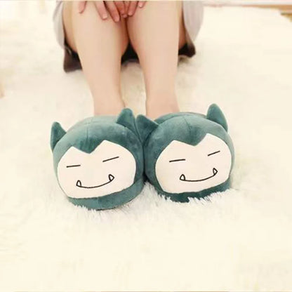 Anime Pokémon Cotton Warm Slippers — Pikachu, Gengar, Snorlax Plush Indoor Shoes for Women, Autumn Winter Home Footwear