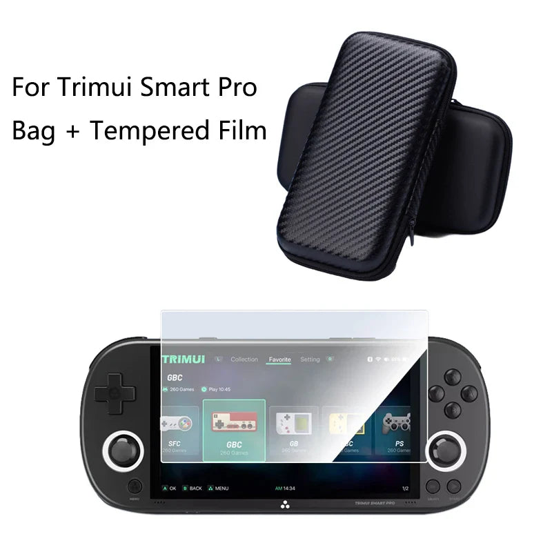 Trimui Smart Pro Hard Carrying Case with 9H Tempered Glass Screen Protector – Protective Bag for Handheld Game Console