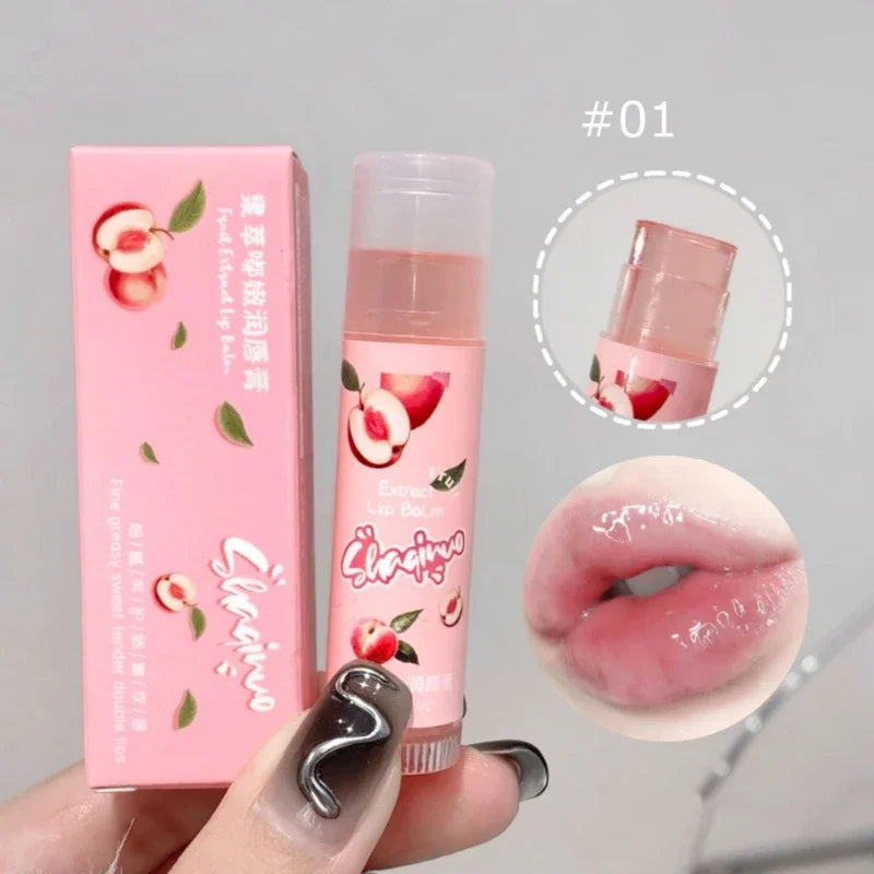 Jelly Fruit Lip Balm – Plant Extract Moisturizing Nourishing Lip Gloss, Long-Lasting Hydrating Juicy Peach Lip Care