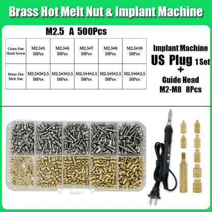 M2 M3 M4 Brass Insert Nuts for Bolt & Screw Implantation – Hot Melt Knurled Thread & Soldering Iron Tip for 3D Printer