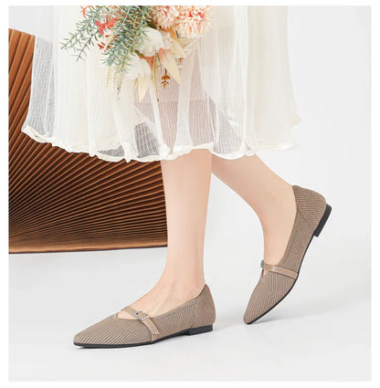 2024 Women's Flat Shoes – Pointed Toe Soft Knitted Sole, Breathable & Comfortable Spring and Autumn New Model