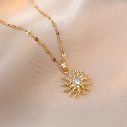 Light Luxury Gold Zircon Flower Pendant Necklace for Women - Elegant Party Jewelry Gift