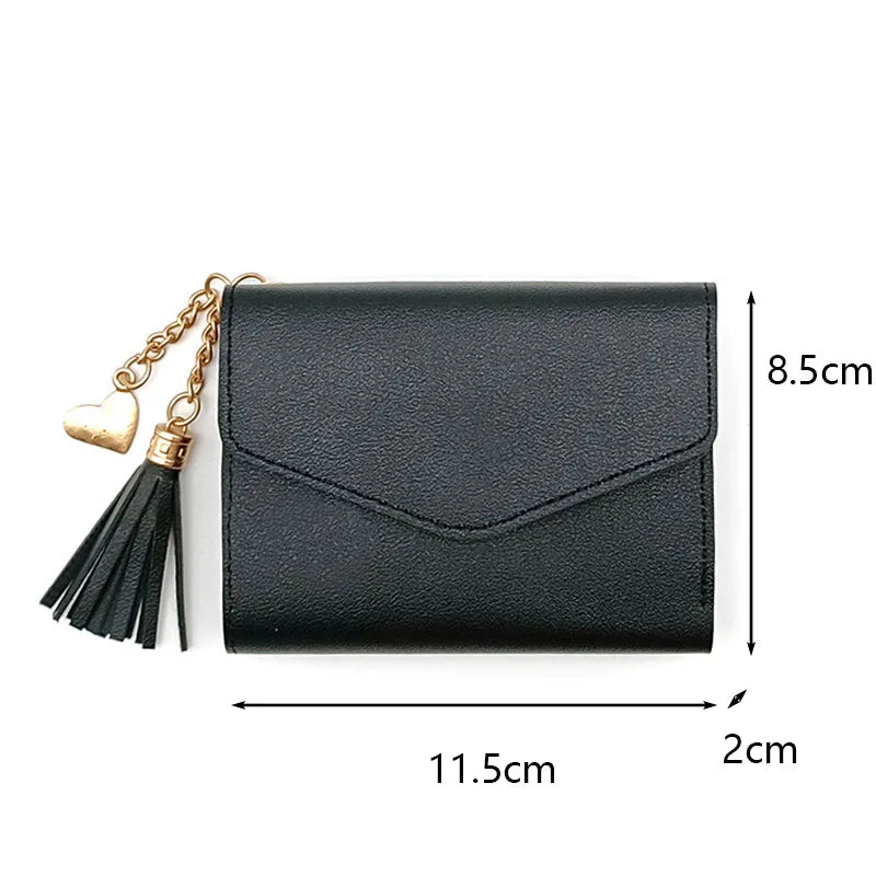 Fashion Short Women’s PU Leather Wallet – Luxury Tassel Hasp Small Coin Purse & Card Holder Pouch