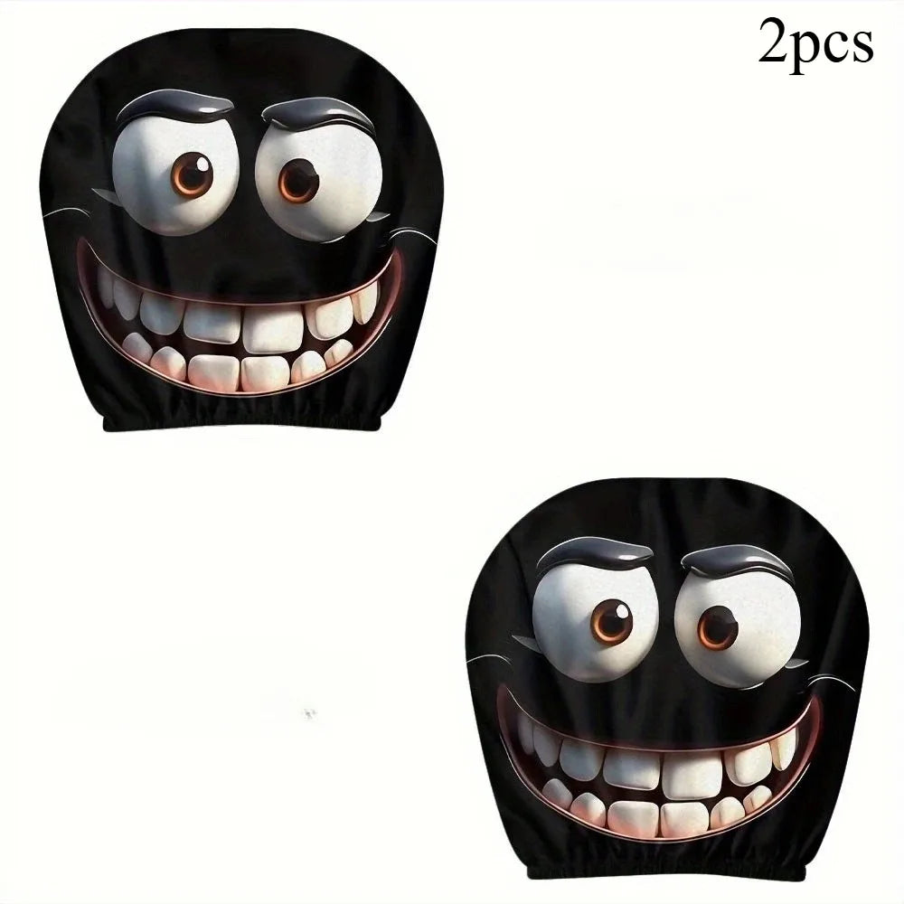 2PCS Smiley Face Car Pillowcases — Soft, Comfortable Decorative Cushion Covers for Auto Seat Headrests, Washable Polyester