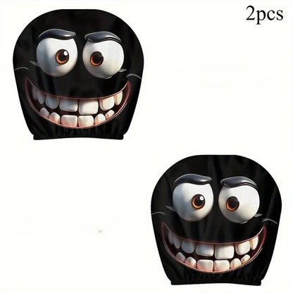 2PCS Smiley Face Car Pillowcases — Soft, Comfortable Decorative Cushion Covers for Auto Seat Headrests, Washable Polyester