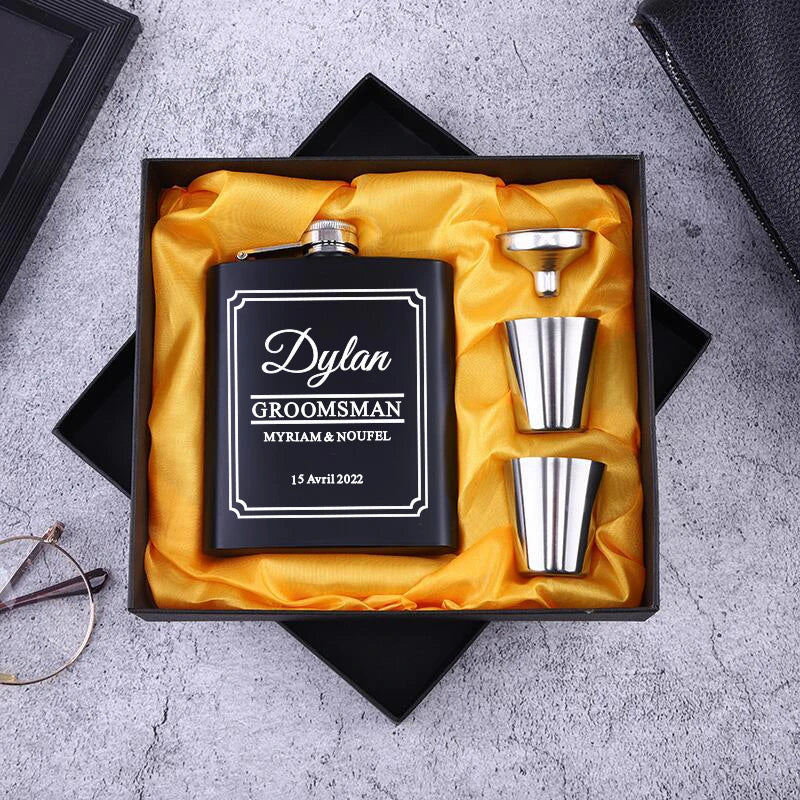 Personalized 6oz Stainless Steel Hip Flask – Engraved Gift for Best Man, Groom, Wedding with Custom Logo & Gift Box