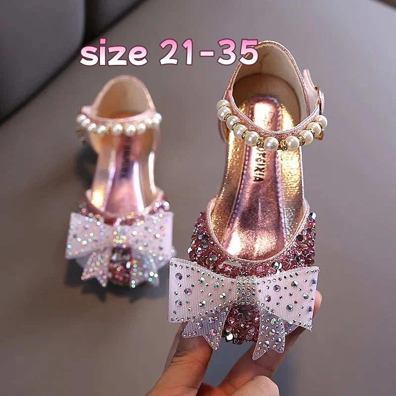 Girls Princess Sequin Sandals - Pearl Bow Party & Occasion Shoes