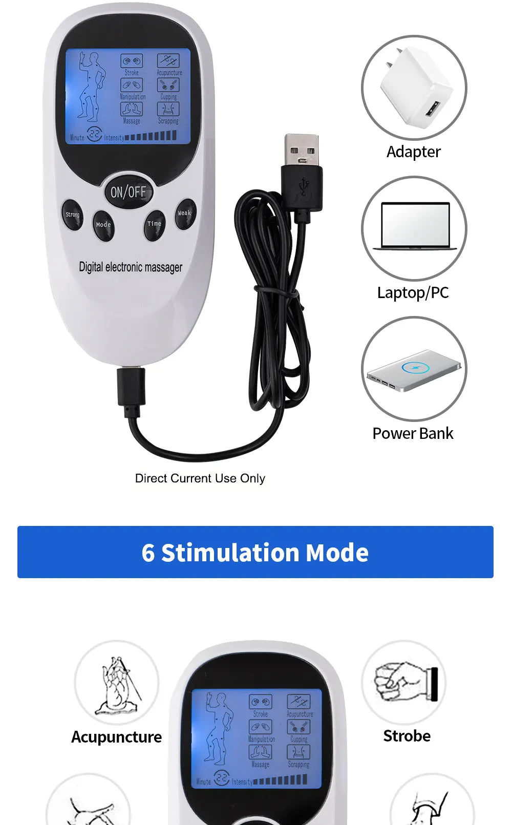 Digital TENS EMS Massager — Electric Pulse Muscle Stimulator with Electrode Pads for Back and Neck, Home Use