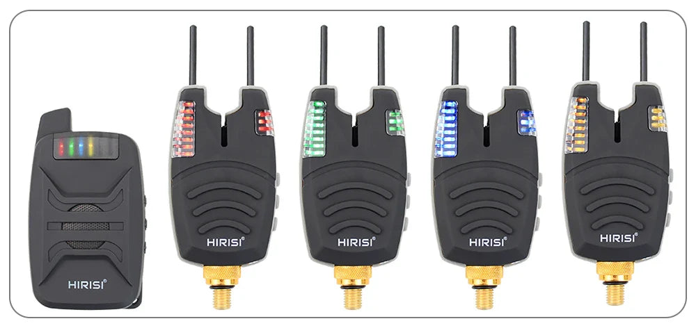Carp Fishing Alarm Set - Wireless Bite Indicator 1+4 with Sound and LED Light Warning, Model B1230