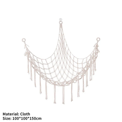 Kids Toy Hammock Wall Corner Hanging Storage Net – Woven Cotton Stuffed Animal Organizer