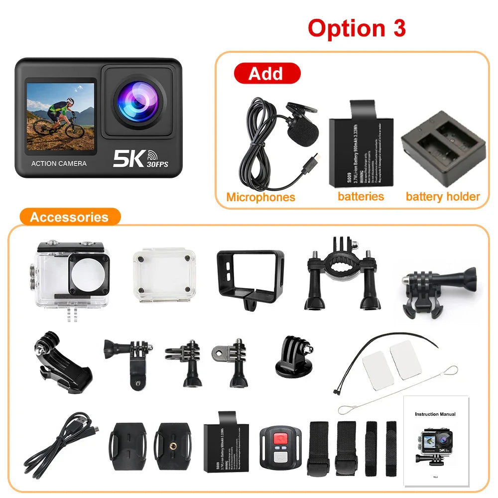 5K Action Camera – 4K60FPS, EIS, Dual Screen, 170° Wide Angle, 30M Waterproof Sport Camera with Remote Control