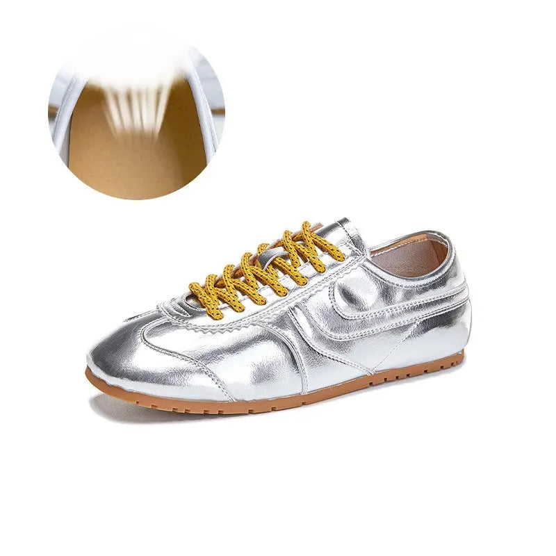 MORAZORA 2025 Women’s Split Leather Sneakers – Lace-Up Fashion Casual Flats in Beige & Pink