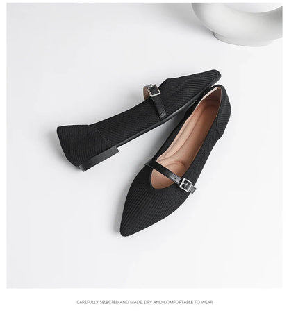 2024 Women's Flat Shoes – Pointed Toe Soft Knitted Sole, Breathable & Comfortable Spring and Autumn New Model