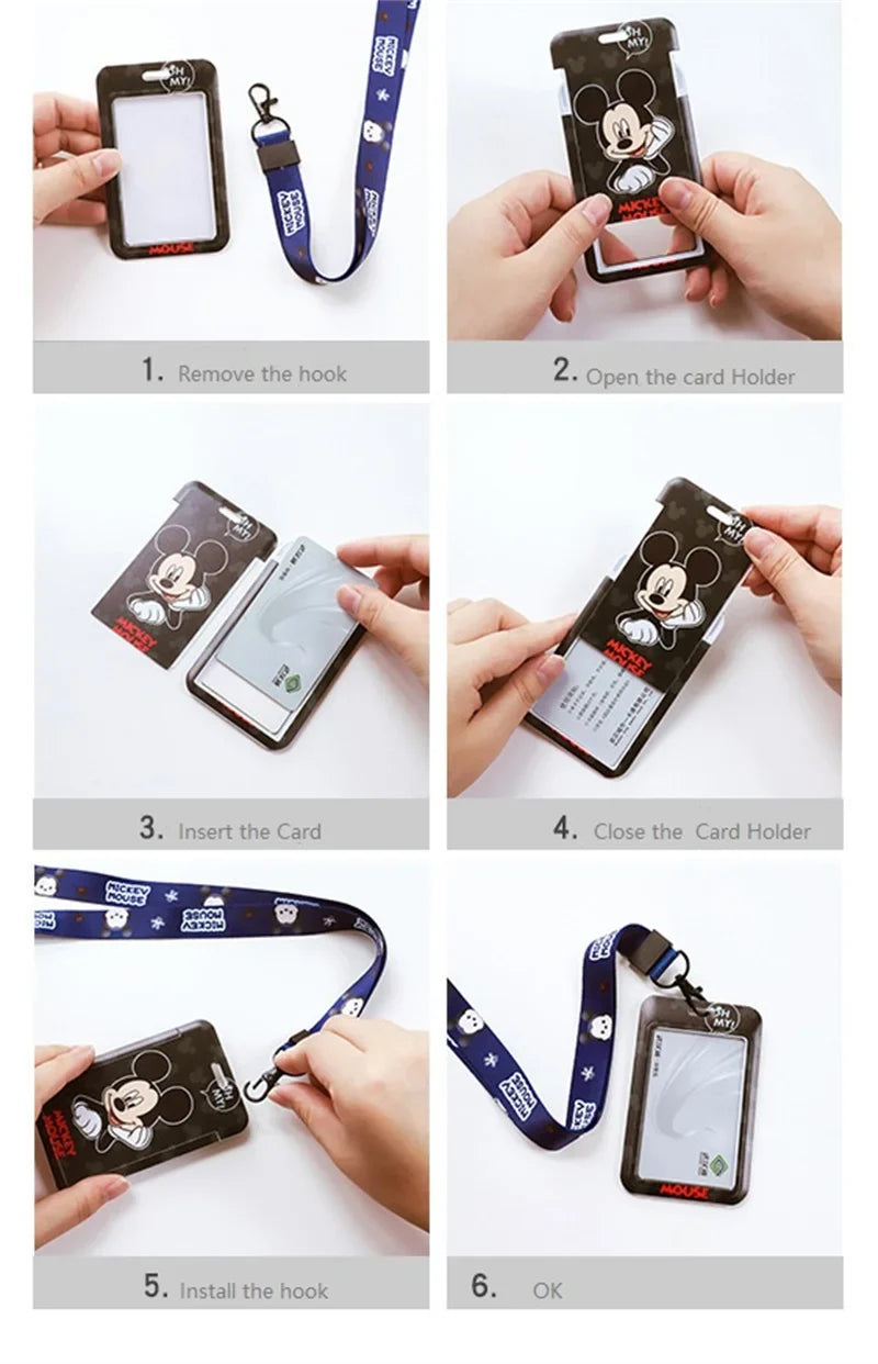Disney Mickey ID Card Holder Lanyard – Girls Door Card Case, Hanging Rope Badge Holder, Neck Strap for Business Cards, Small Gift