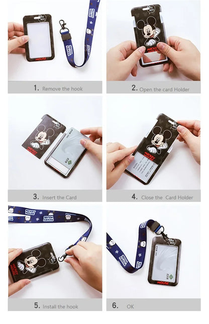 Disney Mickey ID Card Holder Lanyard – Girls Door Card Case, Hanging Rope Badge Holder, Neck Strap for Business Cards, Small Gift