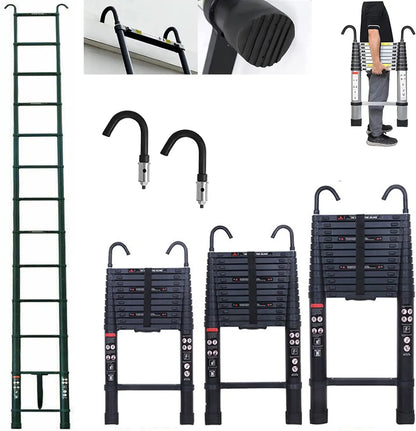 DayPlus 3.2-6.2M Telescopic Ladder with Roof Hook Kit – Portable, Heavy Duty Aluminium Multi-Purpose Folding Extendable Ladder