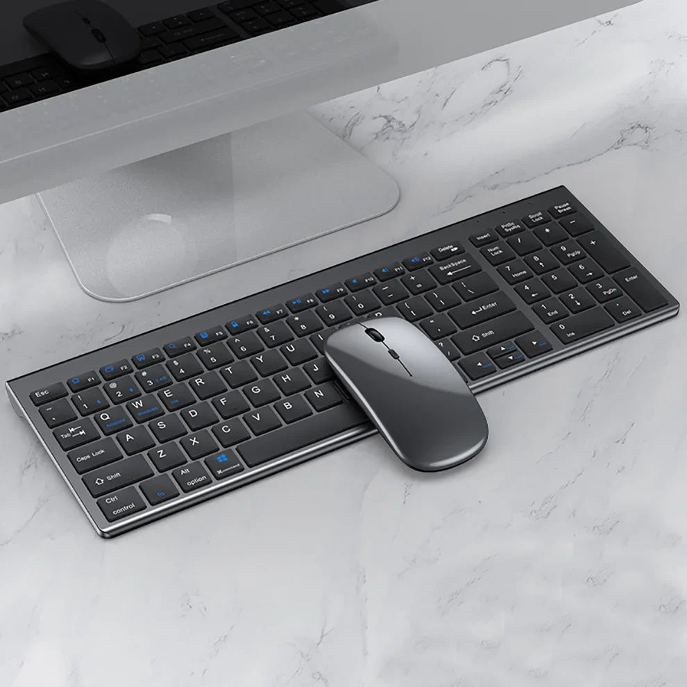 Jomaa Slim Bluetooth Rechargeable Keyboard and Mouse Set – 2.4G USB Wireless Combo for Laptop & Computer