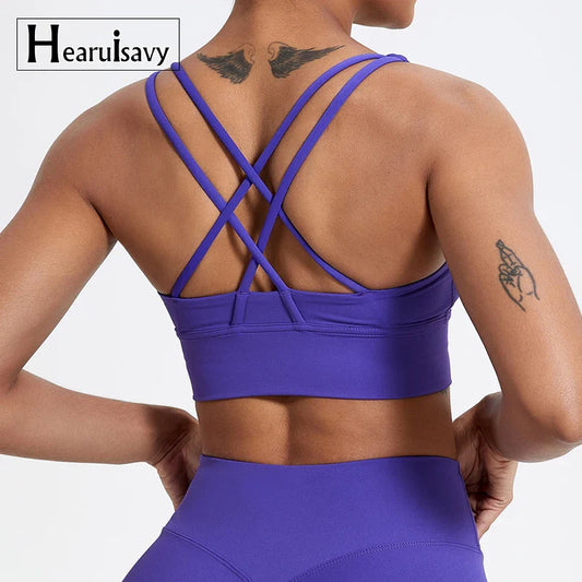 Push-Up Sports Bra for Women – Cross Back Yoga Crop Top, Shockproof Gym Fitness Bra for Running & Workout