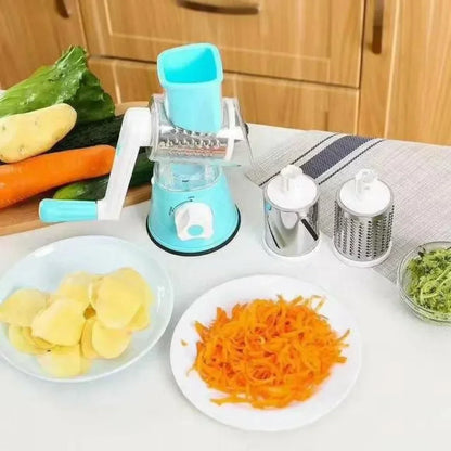 Manual Vegetable Cutter Slicer - 3 Drum Multifunction Kitchen Cheese Grater for Garlic, Potato & Shredding