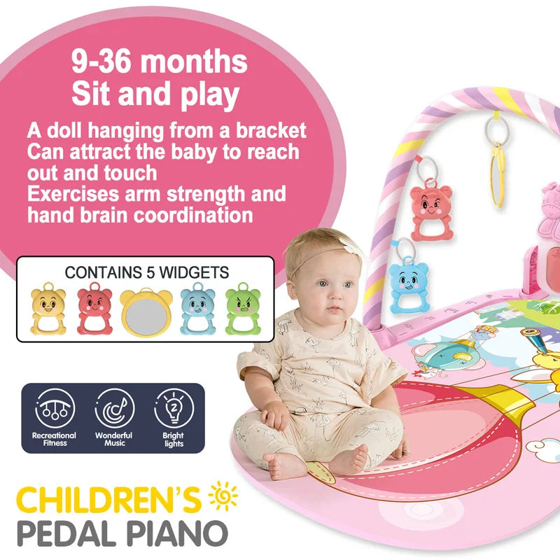 Baby Fitness Stand Music Play Gym – Newborn Piano Crawling Blanket & Pedal Activity Toy for Early Education (0-36 Months)
