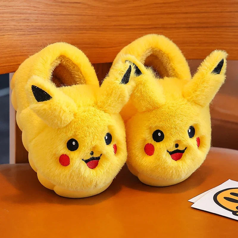 Anime Pikachu Plush Slippers for Kids – Soft, Non-Slip Warm Indoor Shoes for Autumn/Winter & Christmas Gifts