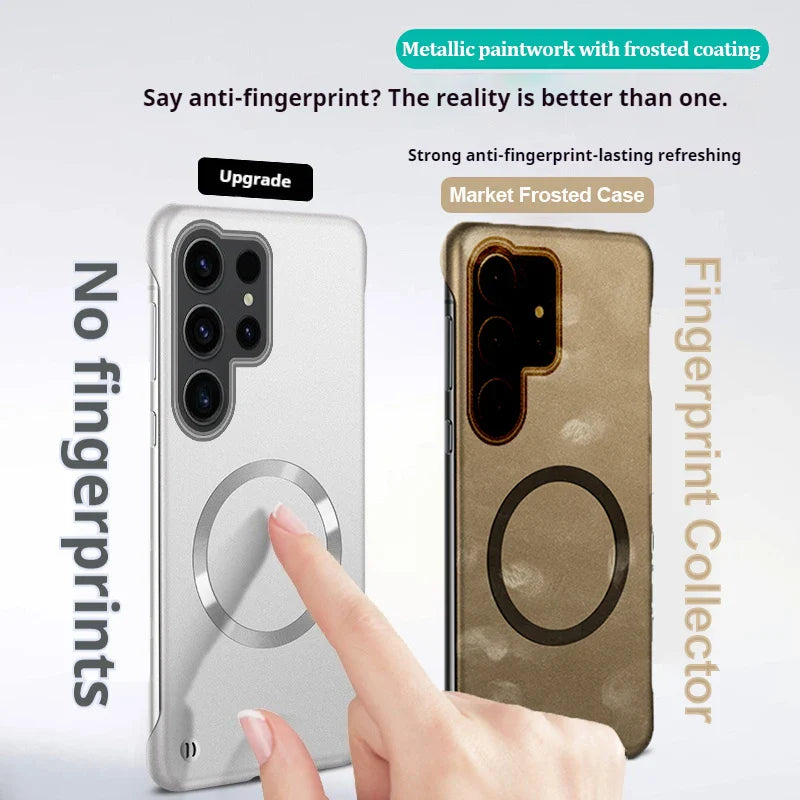 Ultra Thin Magnetic Metal Case for Samsung S25/S24 Ultra, S23/S22 FE – Frameless Matte PC Cover with MagSafe Compatibility