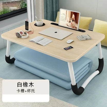 Foldable Laptop Desk for Bed & Sofa – Portable Lap Table with Cup, Book Holder, Drawer, and USB Slot