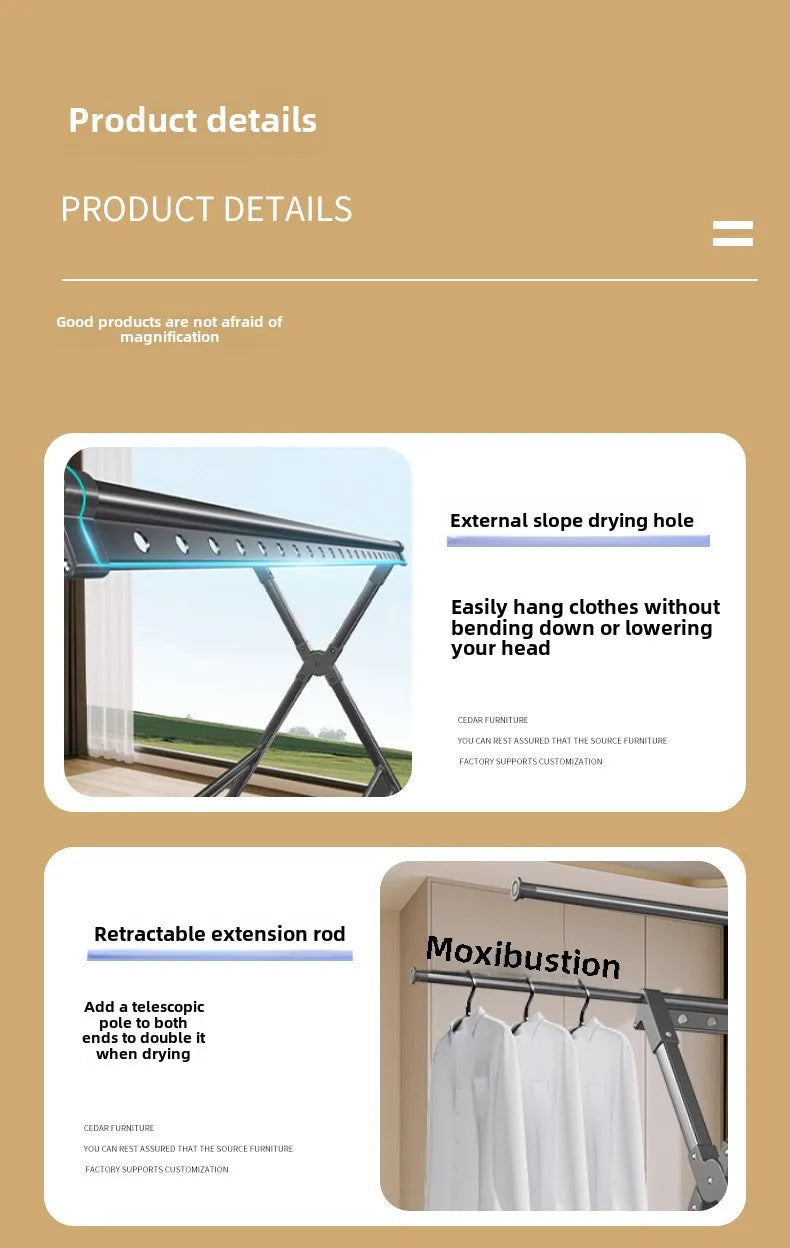 Floor-to-Ceiling Aluminum Drying Rack — Foldable Outdoor & Indoor Clothes Organizer for Kids' Clothing