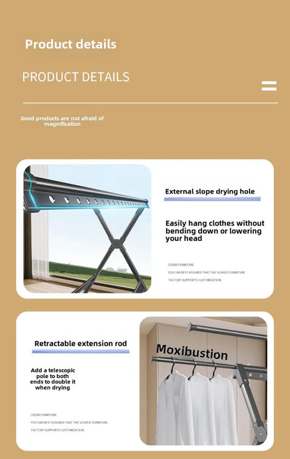 Floor-to-Ceiling Aluminum Drying Rack — Foldable Outdoor & Indoor Clothes Organizer for Kids' Clothing