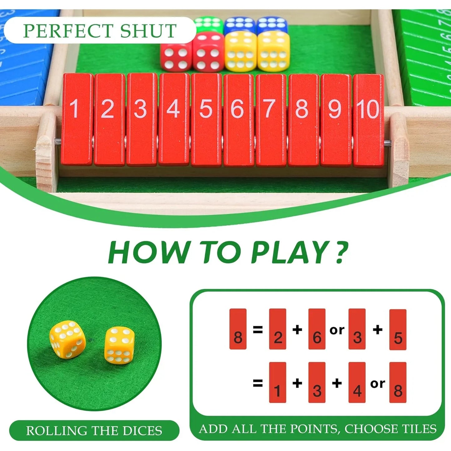 Wooden Arithmetic Dice Board Game – Flip Card Box with 4-Sided Number Tiles, Fun Multiplayer Family & Party Game