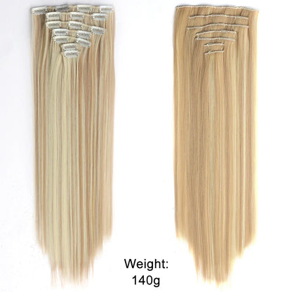 Women’s 7Pcs Hair Extensions with 16 Clips – Natural Black Straight Ombre Hairpiece