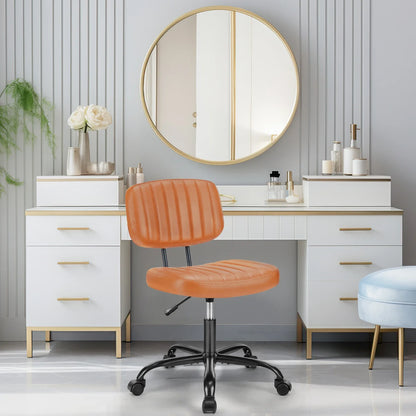 Armless Office Desk Chair – Height Adjustable PU Leather with Lumbar Support & 360° Swivel Wheels