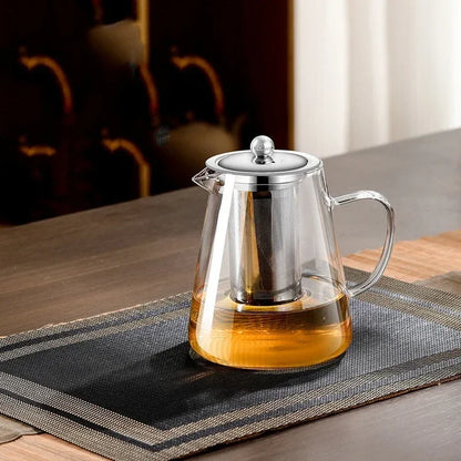 450ml-950ml Heat-Resistant Glass Teapot – Stainless Steel Tea Strainer Infuser, Flower Kettle for Kung Fu Teaware, Puer & Oolong Tea
