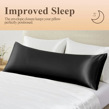 Black Silk-Like Satin Pillowcase – Standard Size Smooth Cooling Pillowcase for Hair & Skin