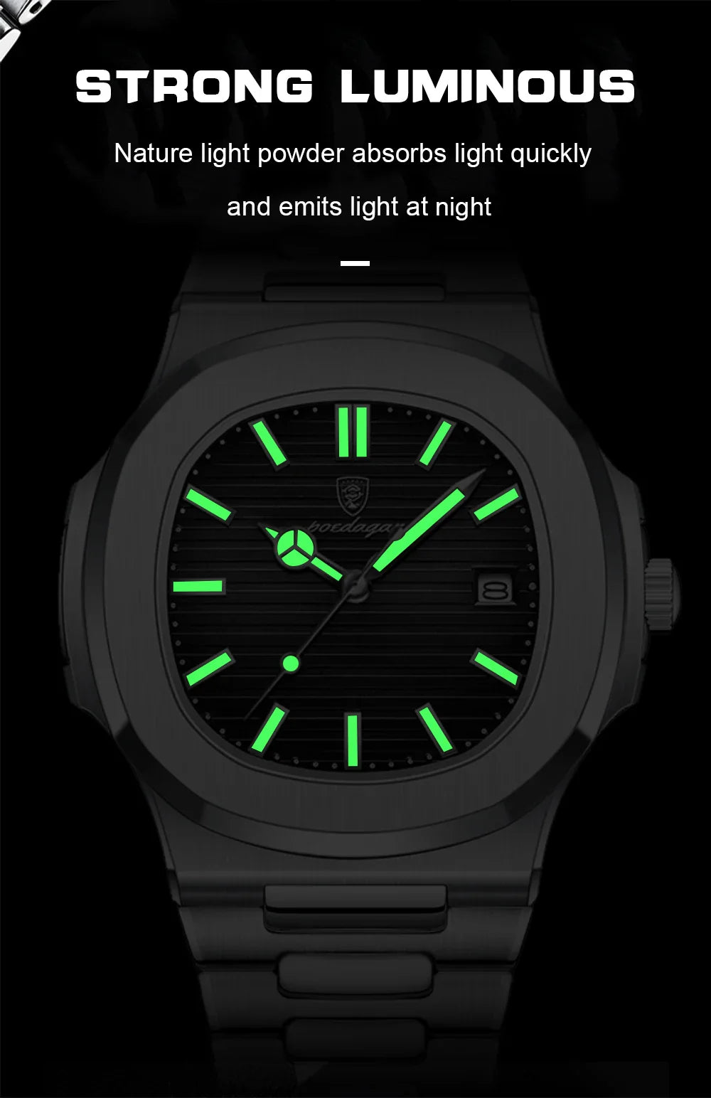 POEDAGAR Luxury Men's Sports Watch — Waterproof Luminous Quartz Wristwatch with Square Dial & Date