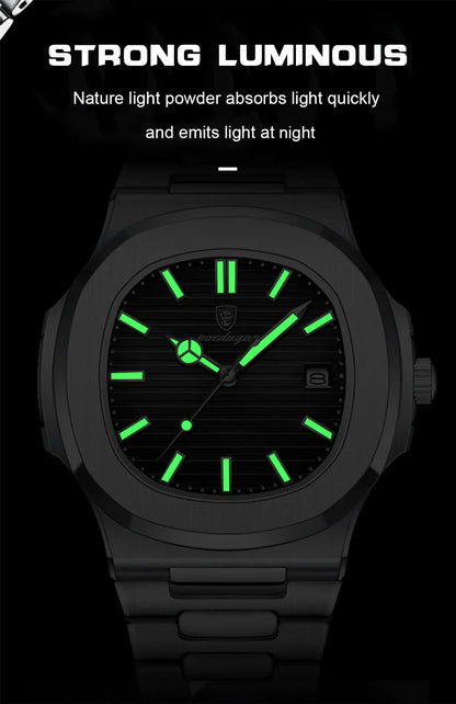 POEDAGAR Luxury Men's Sports Watch — Waterproof Luminous Quartz Wristwatch with Square Dial & Date