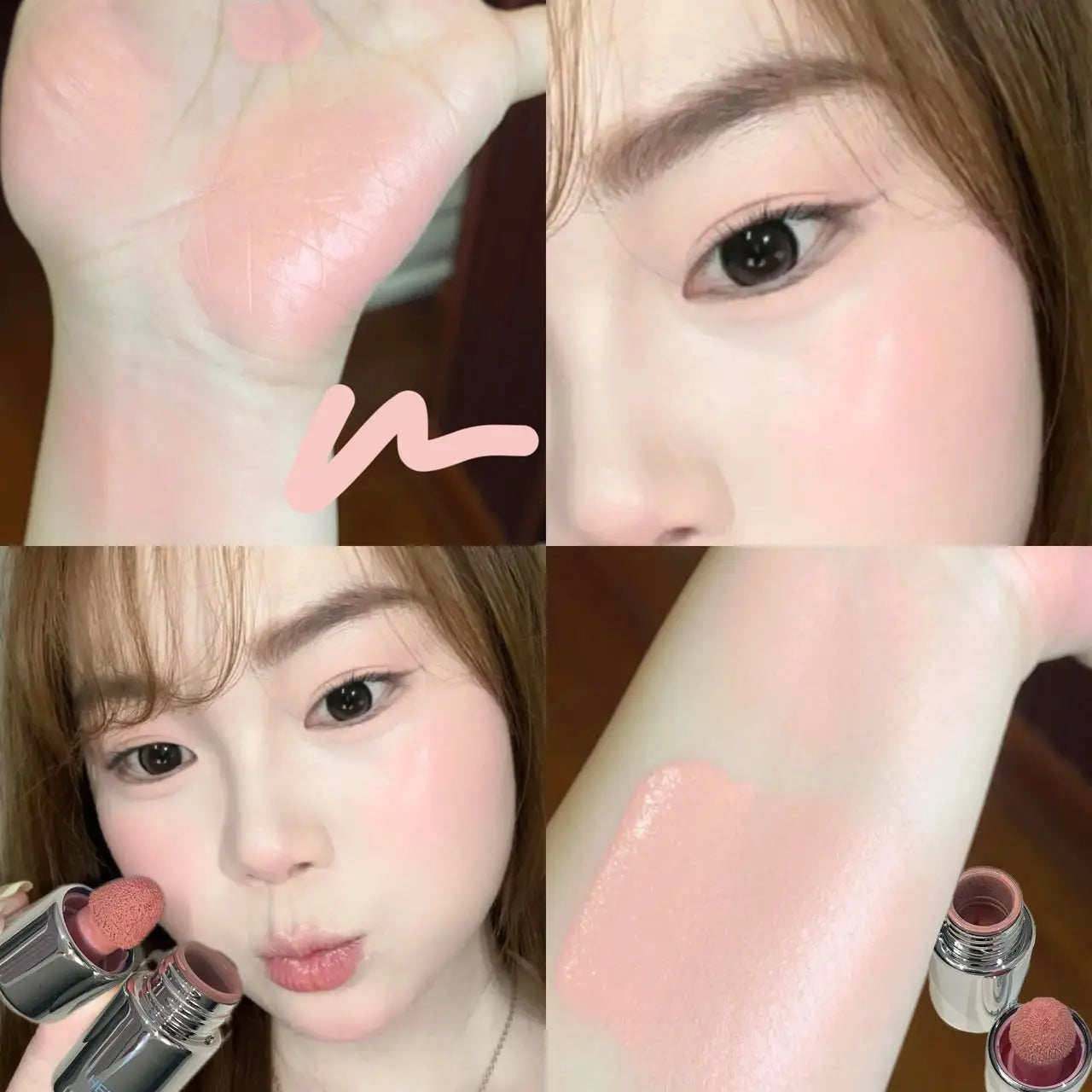 Matte Liquid Blush Cream - Low Saturation Water Light Cheek Makeup with Large Sponge Brush for Natural Rouge Look