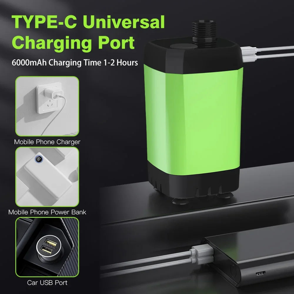 Portable Camping Shower Pump – RV & Outdoor Shower Kit with 6000mAh Battery, Full-Screen Digital Display, Adjustable Flow