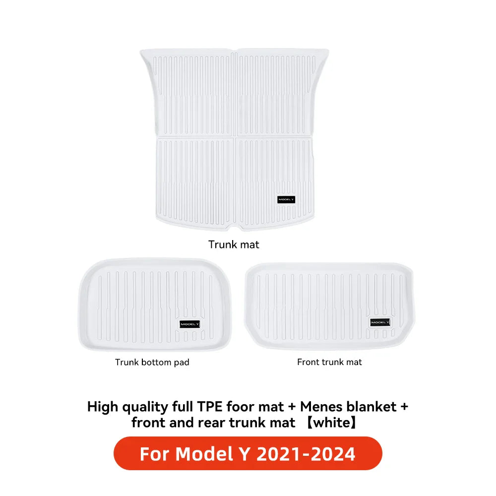 YZ TPE White Foot Pad — Fully-Surrounded Floor Liner for Tesla Model 3 & Model Y (2021–2025) | Waterproof, Non-Slip