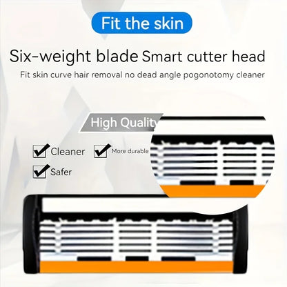 Men’s Safety Razor Set - 6-Layer Stainless Steel Replaceable Shaver Head for Smooth and Precise Shaving