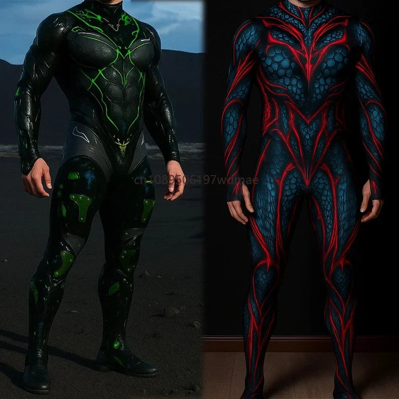 Men's Cyberpunk Muscle Bodysuit - Sci-Fi Printed Cosplay Zentai Costume for Carnival, Stage & Performance Events