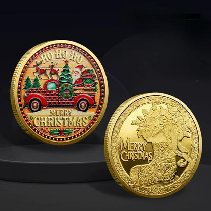 Christmas Commemorative Coin – Santa Claus Carriage & Boots Lucky Holiday Collectible Badge