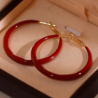 Women’s Big Red Circle Earrings – Simple Exquisite Fashion Niche Jewelry with Elegant Senior Sense Design