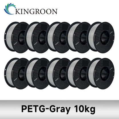 KINGROON 10KG PLA/ABS/PETG Filament 1.75mm – 10 Rolls Black, White, Gray for 3D Printing