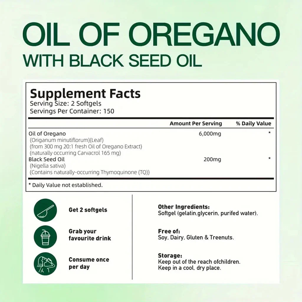 300 Capsules Oil of Oregano with Black Seed Oil — Natural Antioxidants for Fitness & Nutritional Support
