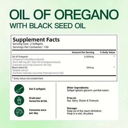 300 Capsules Oil of Oregano with Black Seed Oil — Natural Antioxidants for Fitness & Nutritional Support