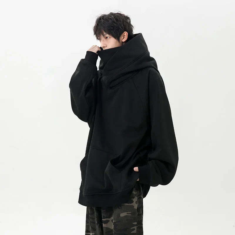 Autumn High Neck Sweatshirt for Men – Pile Collar Hoodie, Harajuku Ninja Style, Casual Sports Loose Fit Top